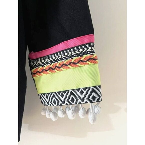 Large Zoe Zone of Embroidered Black Cardigan Embellished Trim Pom Pom Y2K Retro - Picture 3 of 6